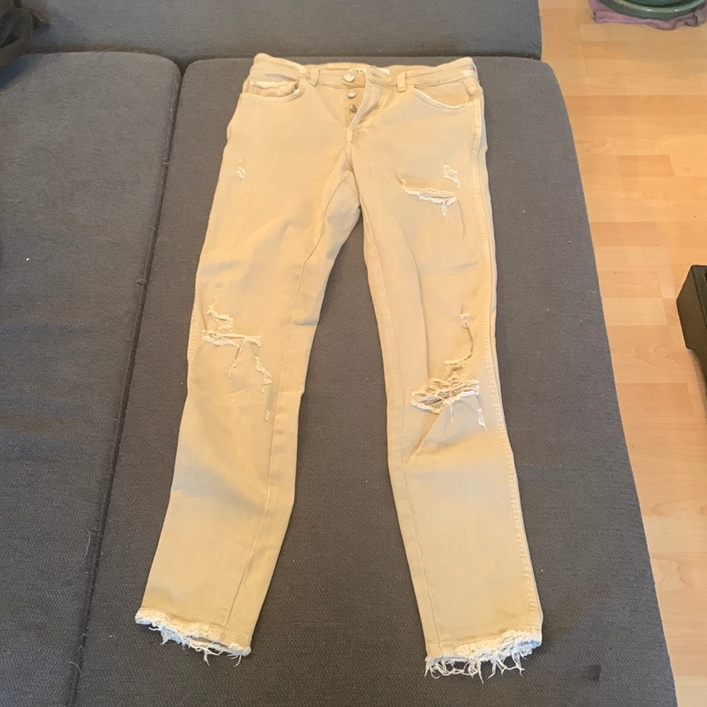 Zara Beige Distressed Denim